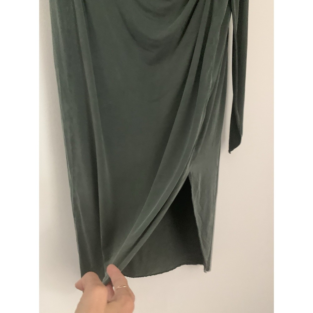 Massimo Duty Cupro Midi Skirt Sz M Knot Detail Army Green Gathered Side Zipper - Picture 7 of 14